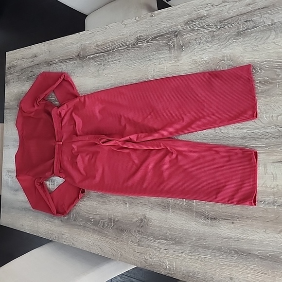 Asos Design Long Sleeve Button Front Belted Corduroy Jumpsuit in Burnt Red - Picture 10 of 11